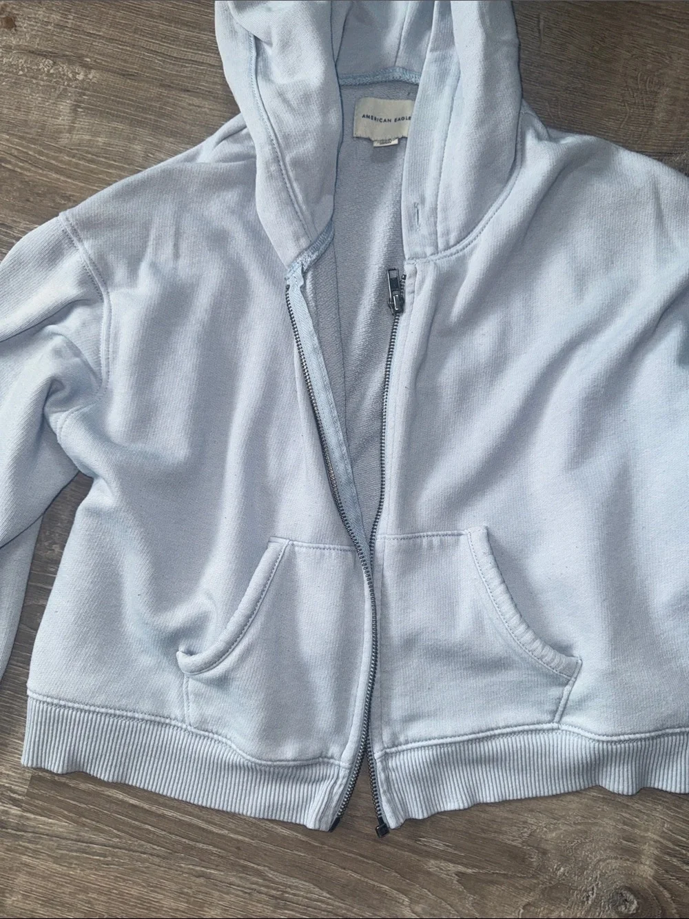 American Eagle Outfitters Light Blue Hooded Zip Crop Sweatshirt & Joggers Set